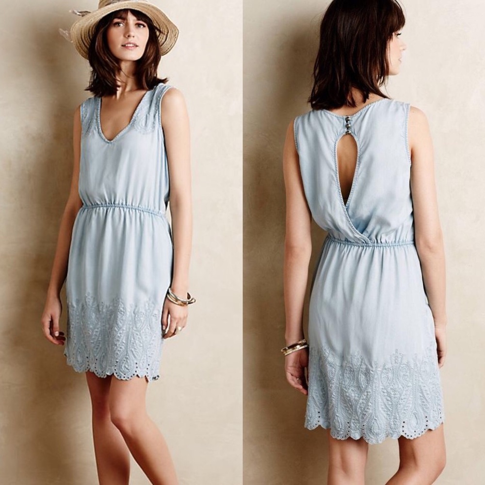 Anthropologie - Embroidered Chambray Dress - Sz XS